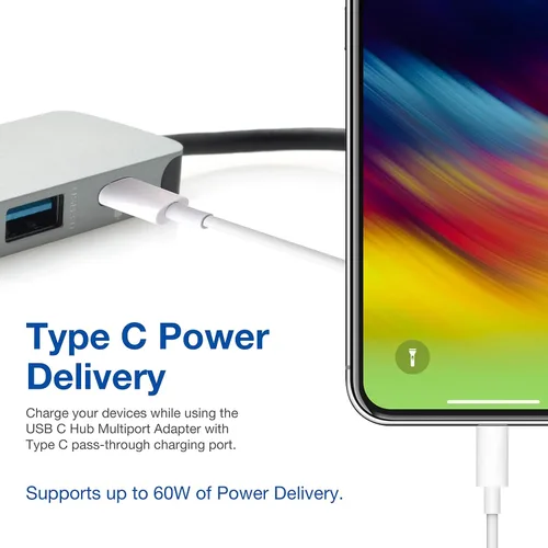Vista 6 de Verbatim - Adaptador 4 en 1 USB C Hub con 4K HDMI, 60W Power Delivery, USB 3.0, USB 2.0 para portátiles USB C