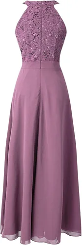 Vista 2 de Renvena - Vestido de gasa para dama de honor con encaje floral y largo de baile