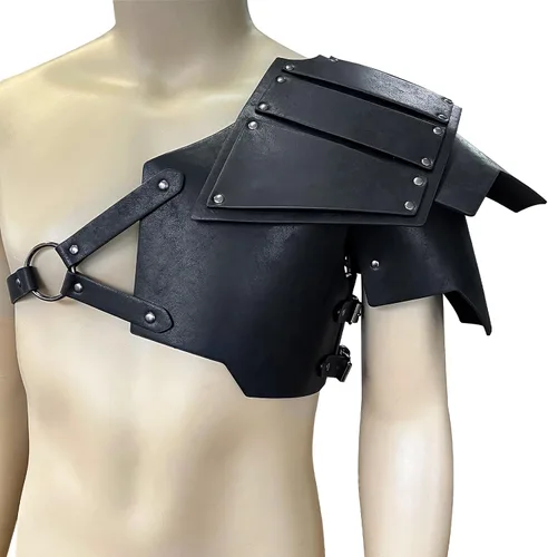 Vista 3 de HiiFeuer Armadura de hombro de cuero sintético vikingo, armadura de hombro de caballero medieval retro para LARPCosplay