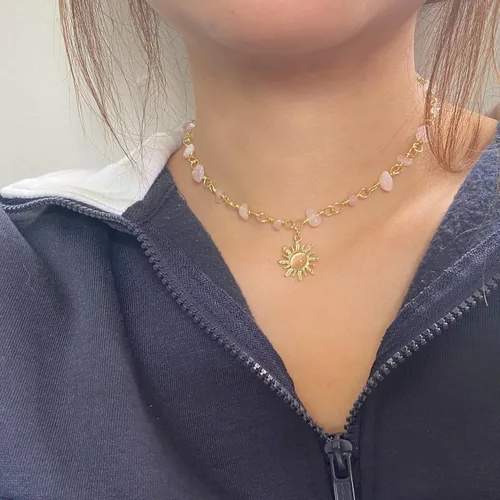 Vista 2 de Natural Healing Crystal and Stone Choker Necklace Gold Plated Sun Necklace Handmade Jewelry Gifts for Mom Aunt Wife Girlfriend Best Friend