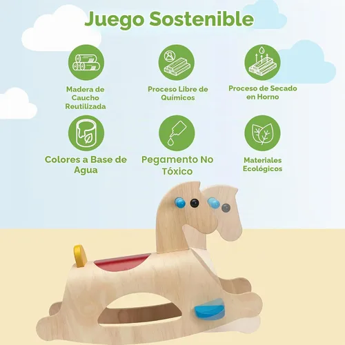 Vista 3 de PlanToys® Caballo mecedor de madera clásico Palomino para niños pequeños