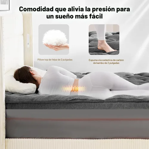 Vista 5 de HOMRELEXA Cubrecolchón de espuma viscoelástica de bambú de doble capa de 4 pulgadas, tamaño individual, funda de almohada acolchada suave de 2