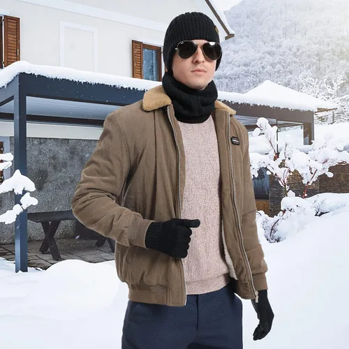 Vista 6 de Beanie Hat and Touchscreen Gloves with Winter Scarf 3PCS Set for Men Women Negro