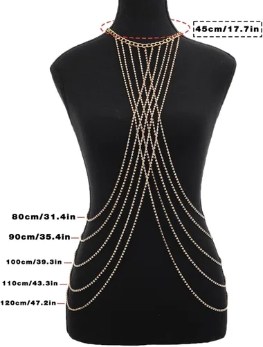 Vista 4 de Bounzhi Arnés de cadena corporal con diamantes de imitación, cruzado, sexy, joyería para el cuerpo, collar de cadena de bikini para mujeres y niñas