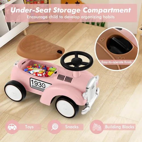 Vista 4 de OLAKIDS Auto de Empuje para Montar, Juguete Deslizante de Pie al Suelo para Niños Pequeños con Volante, Bocina, Almacenamiento Debajo del Asiento