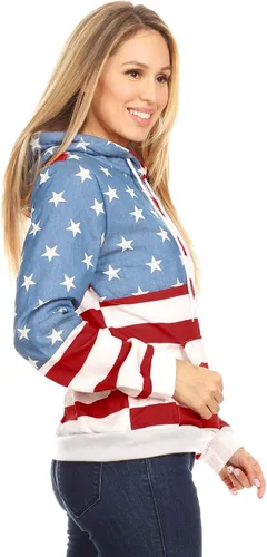 Vista 4 de Anna-Kaci - Sudadera con capucha para mujer, diseño de bandera americana, estilo patriótico de Estados Unidos