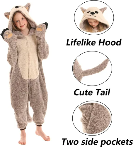 Vista 4 de SimZoo Kids Animal Pajamas, Boy Girls Otter Cosplay Costume Sleepwear, One-Piece Unisex Homewear 4-13Y