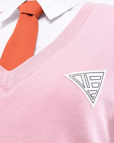 Vista 6 de miccostumes Disfraz de anime para mujer, uniforme escolar con suéter chaleco