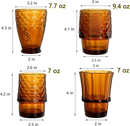 Vista 2 de Juego de 4 vasos para beber con diseño de pez Koi, vasos de ámbar apilables, vasos para bebidas, vasos de jugo, vasos de agua potable, cristalería