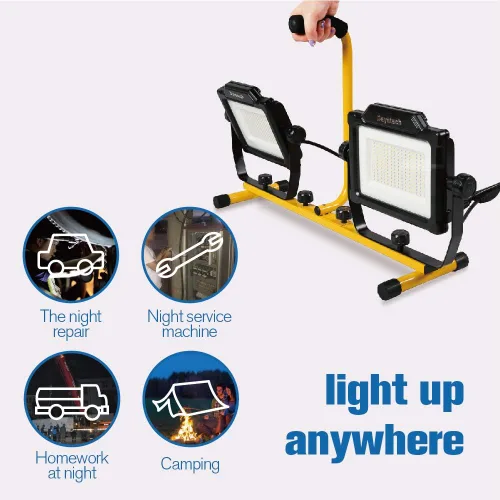 Vista 4 de Luz de trabajo LED de doble cabeza de 180 W 20000 lúmenes con soporte para trípode, 4 brillos ajustables, cable de alimentación impermeable IP 65