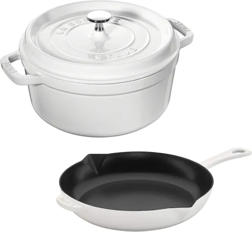 Vista 2 de Staub Juego de sartén y cocotte de hierro fundido de 3 piezas, color cereza