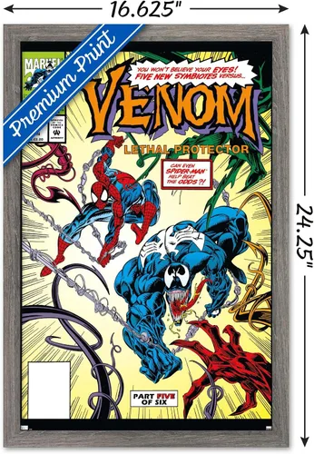 Vista 3 de Trends International Marvel Comics - Póster de pared Venom: Lethal Protector #5, 22.4 pulgadas de largo x 14.7 W, versión enmarcada de madera