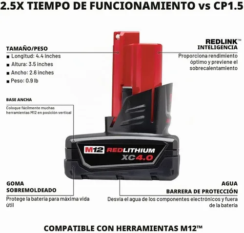 Vista 3 de Milwaukee Paquete de baterías M12 de iones de litio XC de 12 voltios de capacidad extendida de 4.0 Ah (paquete de 2)