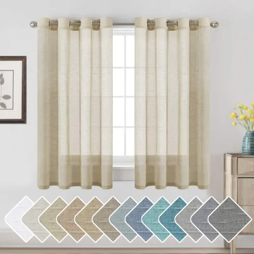 Vista 145 de H.VERSAILTEX Cortinas de lino de mezcla natural para sala de estar/cortinas de lino semitransparentes reductoras de luz de 54 pulgadas de largo
