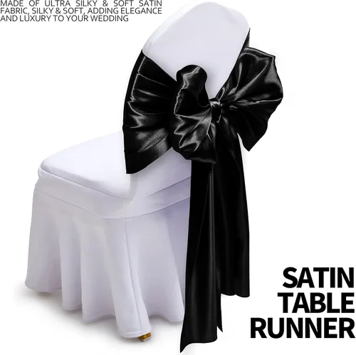 Vista 5 de Homiest Paquete de 4 decoraciones de mesa de satén, color negro, camino de mesa brillante para boda/cumpleaños, 12 x 108 pulgadas, camino
