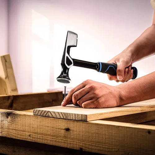Vista 7 de REAL STEEL Martillo para paneles de yeso 14 Oz Hacha de techo de una pieza forjada cara fresada Drywall Ax herramienta de tablero de pared 0521
