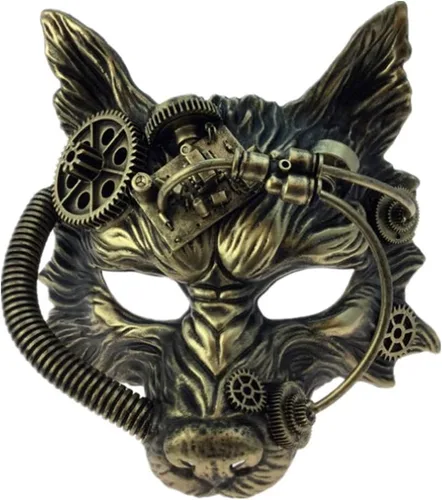 Vista 8 de Máscara de lobo de estilo steampunk, aterrador, terror, diablo, lobo, mascarada, disfraz de Halloween, cosplay, fiesta Negro