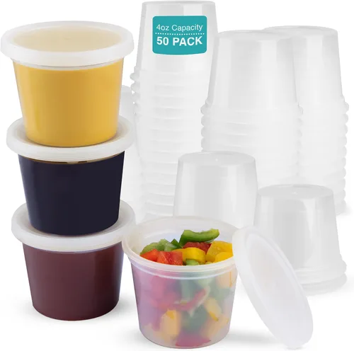 Vista 2 de OAKRIDGE PRODUCTS Contenedores de almacenamiento de alimentos Deli de lujo de 4 onzas diseñados para refrigerador y congelador (paquete de 50)