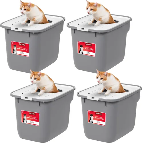 Vista 9 de IRIS USA - Caja de arena higiénica cuadrada para gatos, bandeja grande para gatos con tapa de captura de partículas de arena, menos residuos