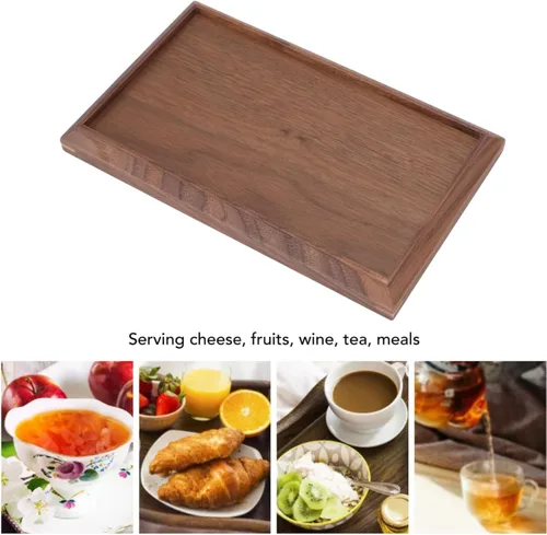 Vista 3 de Bandeja de madera de nogal negro, bandejas rectangulares de madera para servir, bandeja grande de madera oscura, bandeja decorativa rectangular