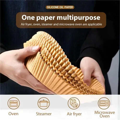 Vista 6 de Forro de papel desechable para freidora de aire, 100 forros antiadherentes para freidora de aire, papel pergamino redondo a prueba de aceite 100PCS