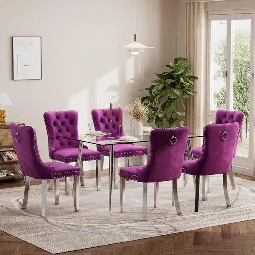 Vista 45 de Baysitone Juego de mesa de comedor de cristal de 51 pulgadas para 4, juego de 5 piezas de comedor moderno, mesa de cocina rectangular de vidrio