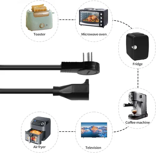 Vista 5 de Nekteck - Cable de extensión de 1 pie de enchufe plano giratorio de 360°, cable de alimentación de 3 clavijas 14AWG/15A, cable de alimentación