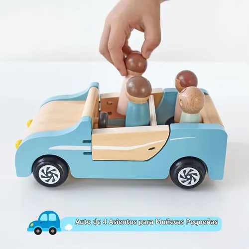 Vista 3 de PairPear Coche Familiar de Madera para Muñecas, Juguetes de Madera para Muebles de Casa de Muñecas, Juego de Accesorios, Vehículo de Juego