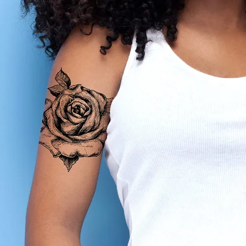 Vista 5 de Pegar en flores rosas flora flores adulto tatuaje temporal transferencia femenino cuerpo arte transferencias mujeres realista impermeable flora