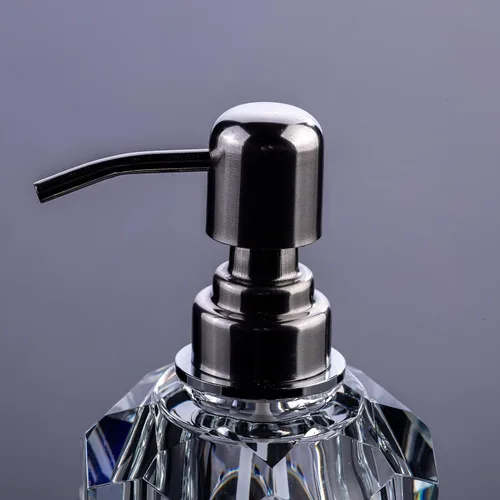 Vista 4 de Dispensador de jabón de cristal para baño, moderno dispensador de jabón de manos decorativo con bomba de acero inoxidable a prueba de óxido
