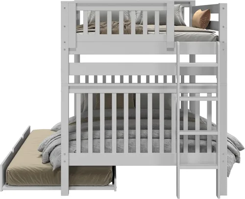 Vista 7 de Bedz King Literas de tamaño matrimonial sobre Full Mission Style con escalera final y cama nido individual, gris