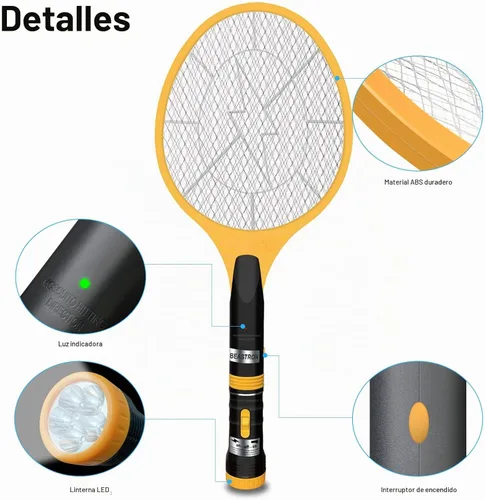 Vista 4 de Raqueta asesina de gran tamaño con carga USB (actualizada) insectos, mosca eléctrica 3000, 1 paquete, amarillo