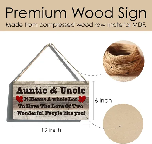 Vista 5 de Cartel familiar de regalo de casa de campo Auntie & Uncle it Means a Whole Lot To Have The Love Placa colgante de madera retro para decoración