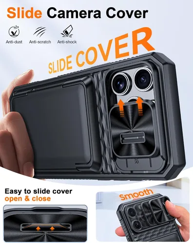 Vista 6 de Vizvera para iPhone 16 Pro Max Funda tipo cartera RFID [Soporte para tarjetas][Control de cámara][Cubierta de cámara] Funda protectora de silicona