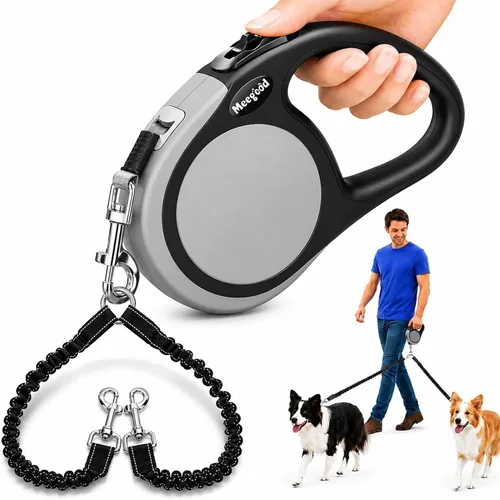 Vista 10 de Correa doble retráctil para perros de hasta 115 libras – Correas de acoplamiento de 18.6 pies para perros pequeños y medianos – Un sistema de Gris