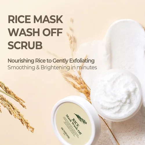 Vista 2 de SKINFOOD Mascarilla de arroz para lavar 3.5 onzas, exfolia suavemente la piel, ilumina y suaviza con arroz rico en nutrientes