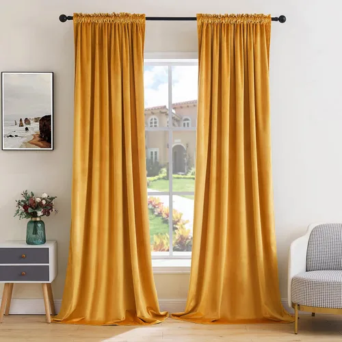 Vista 40 de MIULEE - Juego de 2 paneles de cortinas negro opacas y térmicas de terciopelo para la sala de estar y dormitorio, con bolsillo para cortinero, de 63