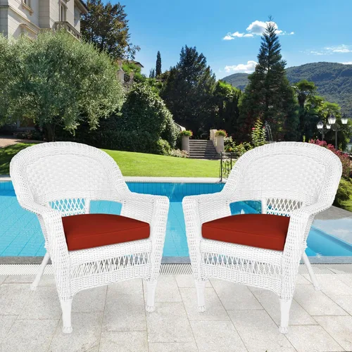 Vista 9 de Jeco Silla de mimbre con cojín rojo, juego de 2, blanco/W00206- Blanco/Rojo Ladrillo