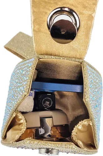 Vista 6 de Bolso de noche único con diamantes de imitación para mujer, bolso de mano triangular