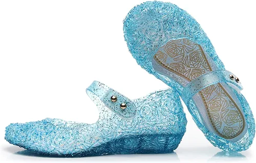 Vista 8 de Zapatos de gelatina para niñas, sandalias de cumpleaños de princesa Snow Queen para niñas pequeñas, sandalias azules con purpurina talla 9