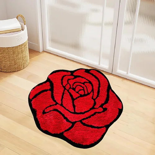 Vista 3 de LEVINIS Alfombras de baño con rosas rojas para baño, antideslizante, absorbente, alfombra de baño, alfombra de baño, alfombra de área floral suave