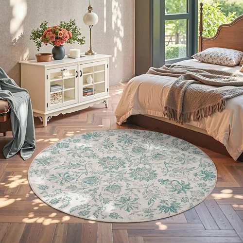 Vista 274 de jinchan Lima - Alfombra simétrica floral geométrica lavable, alfombra de entrada de medio círculo de 2 x 3, alfombra de media luna, suave y Azul
