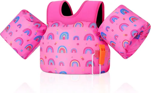 Vista 13 de MoKo Chaleco de natación para niños pequeños de 13-30/20-50/22-66 libras, flotadores de brazo de natación de dibujos animados, alas de agua