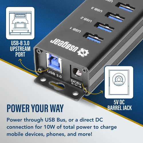 Vista 6 de USBGear Concentrador USB de 4 puertos 3.2 Gen 1 – Concentrador de datos supervelocidad montable con puertos USB para laptop, PC, escritorio y más