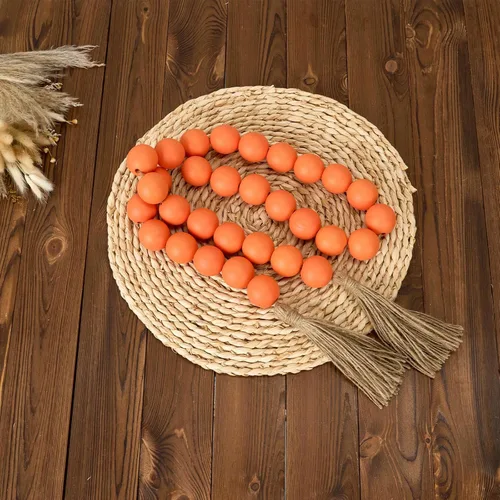 Vista 38 de OMISHE Guirnalda de cuentas de madera extra grande con cuentas de madera y borlas de 1.6 pulgadas de diámetro, cuentas decorativas rústicas de 41