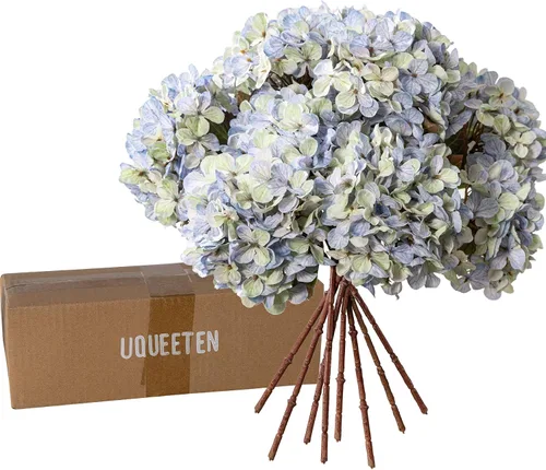 Vista 7 de Flores Artificiales Cabezas de Hortensias de Seda Falsa Ramo con Tallos al Por Mayor para Decoración de Otoño Centro de Mesa Navidad Interior Azul