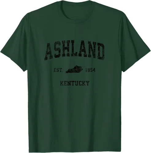 Vista 73 de Ashland Kentucky KY Vintage Sports Design Camiseta de impresión negra Asfalto