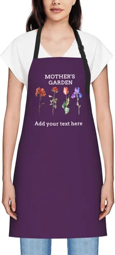 Vista 34 de Delantales personalizados para mujer, diseño de delantal de chef ajustable con nombre, textos, fotos, flores, regalos para el día de la madre