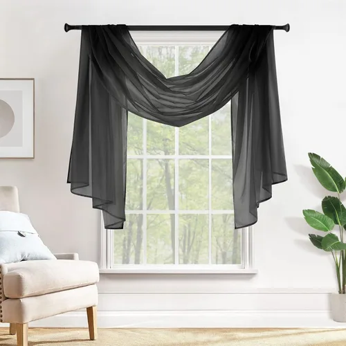 Vista 27 de MIULEE Cenefa Beige para Ventana para Fiesta - Cortina Transparente Cenefa Superior Tratamiento de Ventana Cortinas Decorativas para Arco de Boda