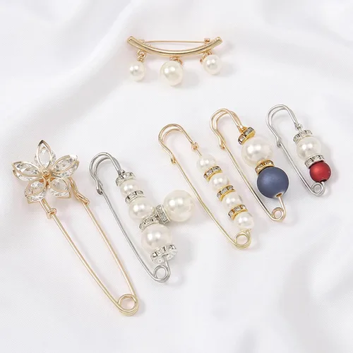 Vista 88 de 4 piezas de clip de anillo de bufanda para mujer, broche de perlas y flores, hebilla de metal para chal, accesorios de decoración para damas y niñas